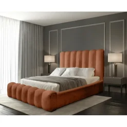 Meublorama Lit coffre BADJA Tissu bouclé Terracota 140x200 cm Sommier relevable Design haut de gamme