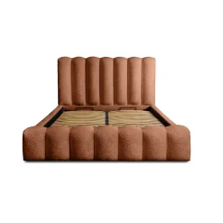 Meublorama Lit coffre BADJA Tissu bouclé Terracota 140x200 cm Sommier relevable Design haut de gamme