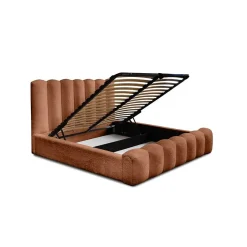 Meublorama Lit coffre BADJA Tissu bouclé Terracota 140x200 cm Sommier relevable Design haut de gamme