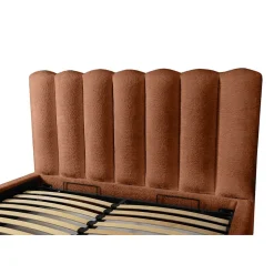Meublorama Lit coffre BADJA Tissu bouclé Terracota 140x200 cm Sommier relevable Design haut de gamme