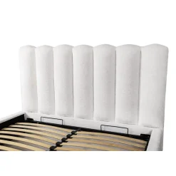 Meublorama Lit coffre BADJA Tissu bouclé Perle de lin 180x200 cm Sommier relevable Design haut de gamme Best