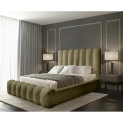 Meublorama Lit coffre BADJA Tissu bouclé Sauge sèchée 160x200 cm Sommier relevable Design haut de gamme