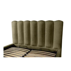 Meublorama Lit coffre BADJA Tissu bouclé Sauge sèchée 160x200 cm Sommier relevable Design haut de gamme