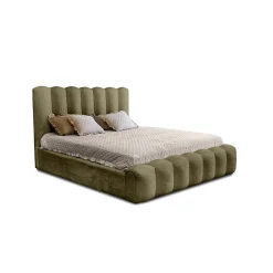 Meublorama Lit coffre BADJA Tissu bouclé Sauge sèchée 160x200 cm Sommier relevable Design haut de gamme