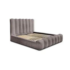 Meublorama Lit coffre BADJA Tissu bouclé Taupe cendré 140x200 cm Sommier relevable Design haut de gamme