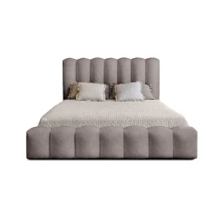 Meublorama Lit coffre BADJA Tissu bouclé Taupe cendré 140x200 cm Sommier relevable Design haut de gamme