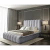 Meublorama Lit coffre BADJA Tissu bouclé Perle daube 140x200 cm Sommier relevable Design haut de gamme