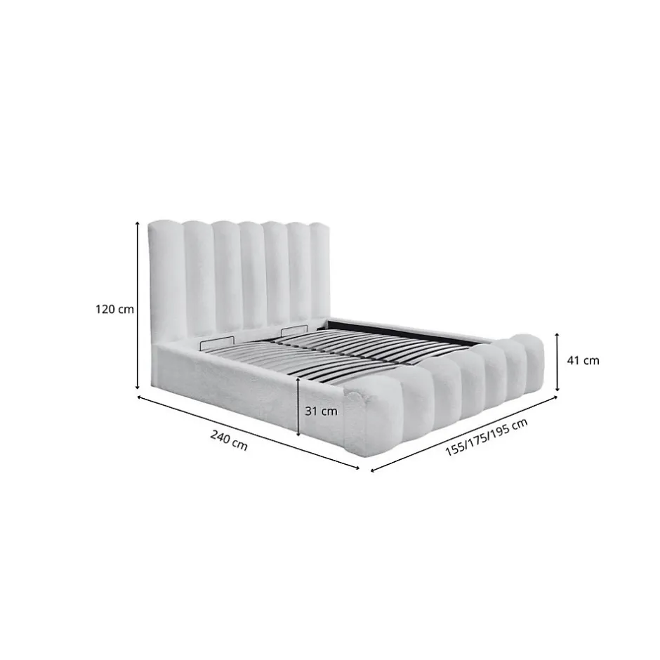 Meublorama Lit coffre BADJA Tissu bouclé Perle daube 140x200 cm Sommier relevable Design haut de gamme