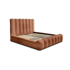 Meublorama Lit coffre BADJA Tissu bouclé Terracota 180x200 cm Sommier relevable Design haut de gamme
