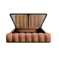 Meublorama Lit coffre BADJA Tissu bouclé Terracota 180x200 cm Sommier relevable Design haut de gamme