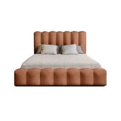 Meublorama Lit coffre BADJA Tissu bouclé Terracota 180x200 cm Sommier relevable Design haut de gamme