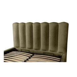 Meublorama Lit coffre BADJA Tissu bouclé Sauge sèchée 140x200 cm Sommier relevable Design haut de gamme