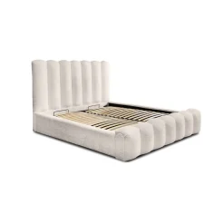 Meublorama Lit coffre BADJA Tissu bouclé Ivoire rosé 140x200 cm Sommier relevable Design haut de gamme