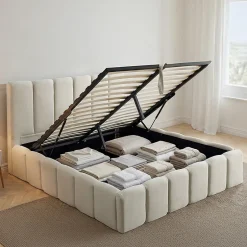 Bellecour Lit coffre beige Madeleine 180x200 cm