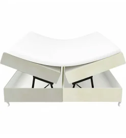 Pro Et Discount Lit Coffre Bicolore 160x200 cm Velours Alcantara beige et sable avec Matelas et Rangement Integre