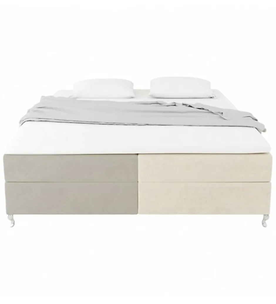 Pro Et Discount Lit Coffre Bicolore 160x200 cm Velours Alcantara beige et sable avec Matelas et Rangement Integre