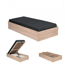 Weber Industries Lit coffre BILBAO 90x200 cm + sommier / Décor chêne blanchi