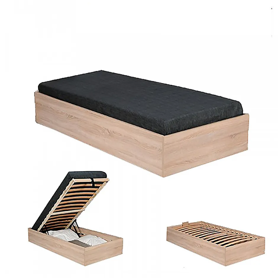 Weber Industries Lit coffre BILBAO 90x200 cm + sommier / Décor chêne blanchi