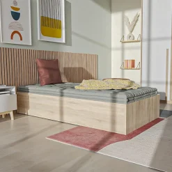 Weber Industries Lit coffre BILBAO 90x200 cm + sommier / Décor chêne blanchi