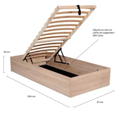 Weber Industries Lit coffre BILBAO 90x200 cm + sommier / Décor chêne blanchi