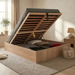 Weber Industries Lit coffre BILBAO 140x200 cm + sommier / Décor chêne blanchi