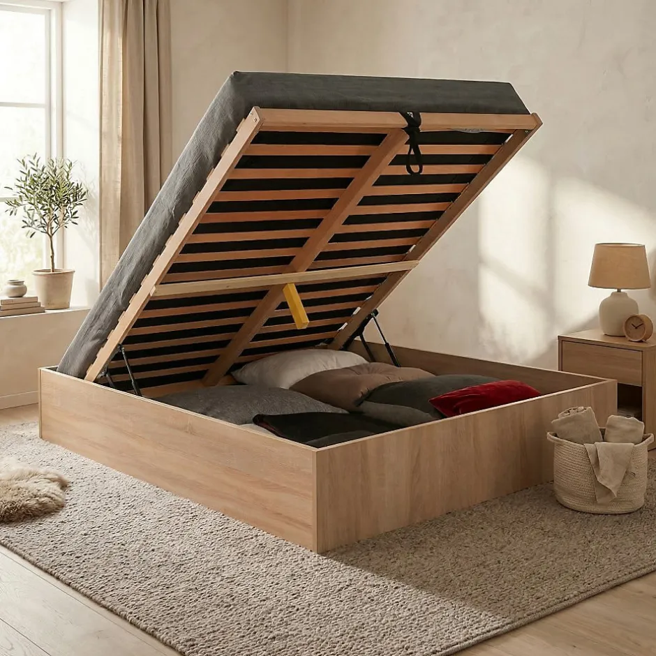 Weber Industries Lit coffre BILBAO 140x200 cm + sommier / Décor chêne blanchi