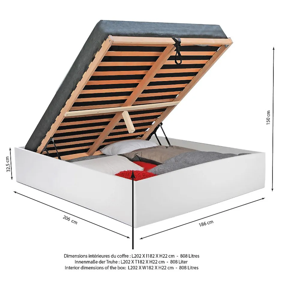 Weber Industries Lit coffre BILBAO 180x200 cm + sommier / blanc Outlet