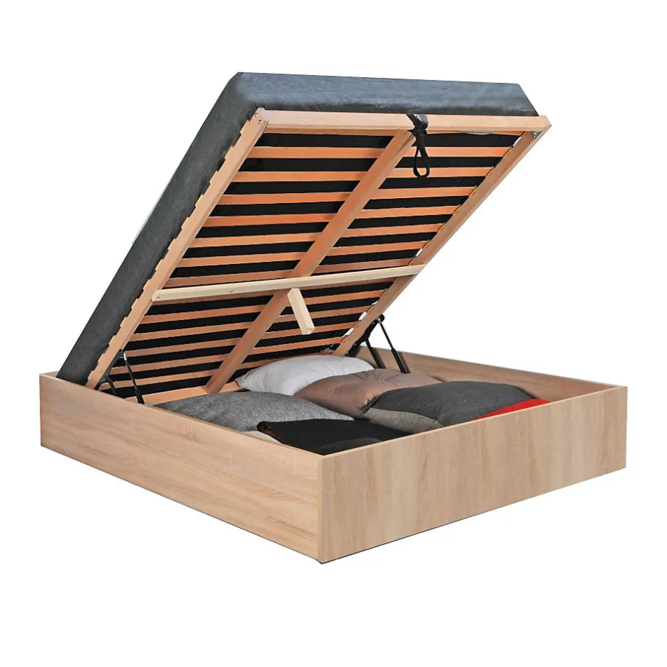 Weber Industries Lit coffre BILBAO 160x200 cm + sommier / Décor chêne blanchi