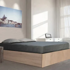 Weber Industries Lit coffre BILBAO 160x200 cm + sommier / Décor chêne blanchi