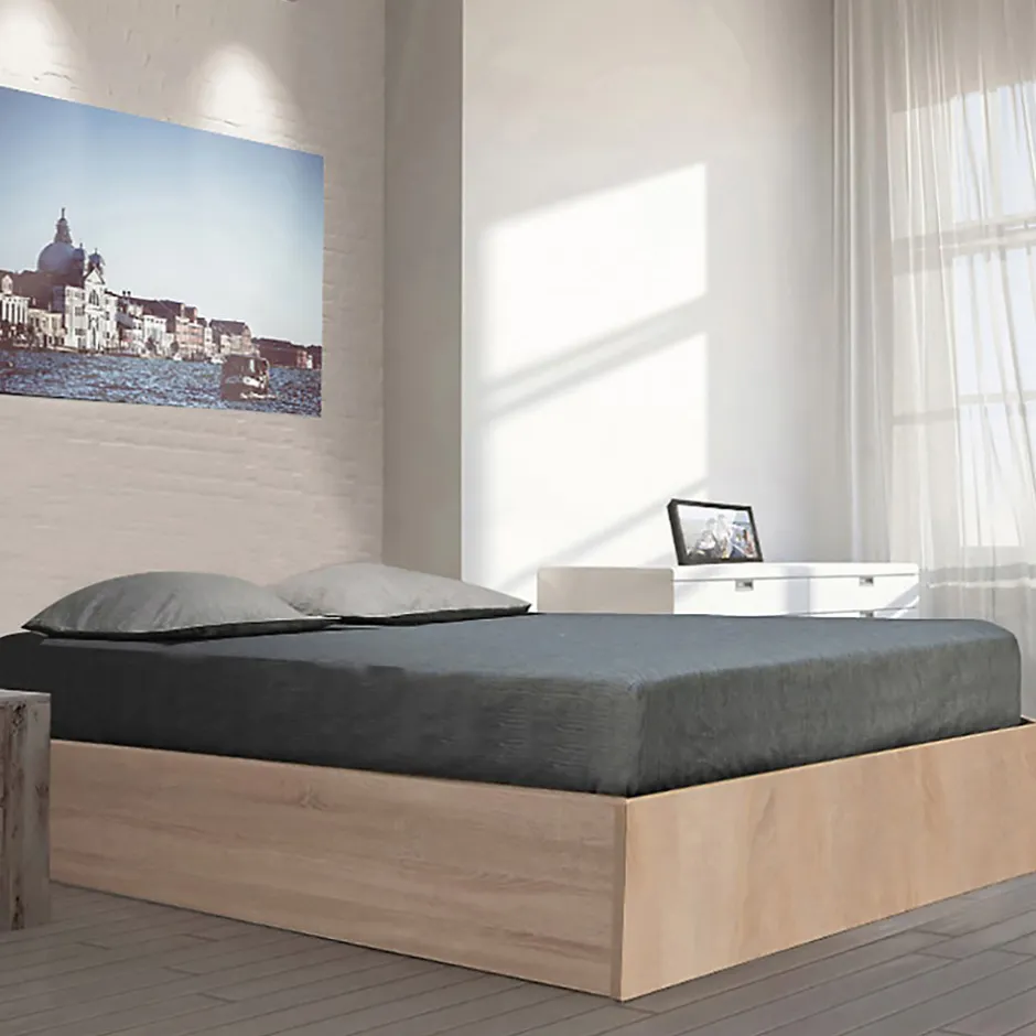 Weber Industries Lit coffre BILBAO 160x200 cm + sommier / Décor chêne blanchi