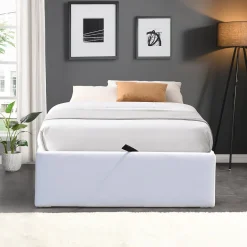 Nuits D'Or Lit coffre blanc - 100x200 cm - 12 lattes - montage rapide - revetement facile d'entretien - - style moderne