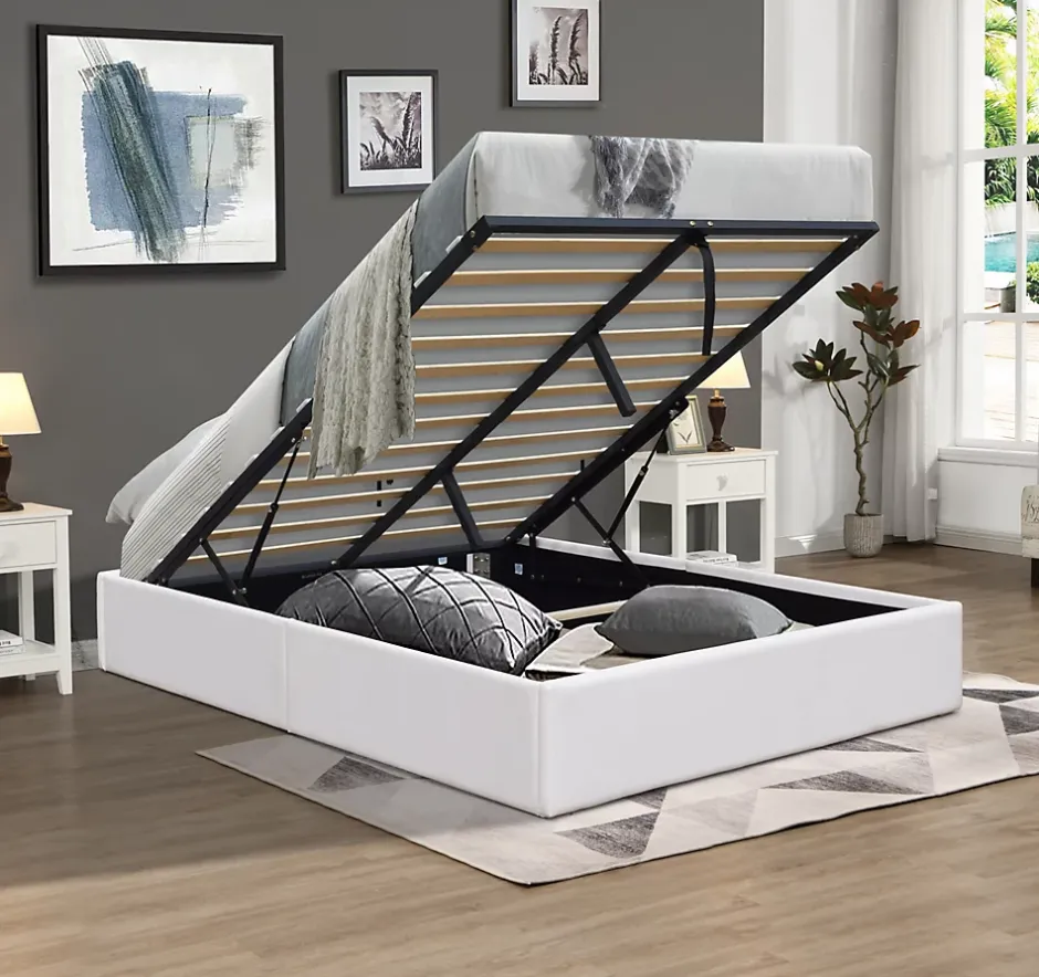 King Of Dreams Lit coffre blanc Loris - 140x190 cm - avec pieds - matelas 2x12 lattes - facile entretien - confort optimal - style moderne - Online
