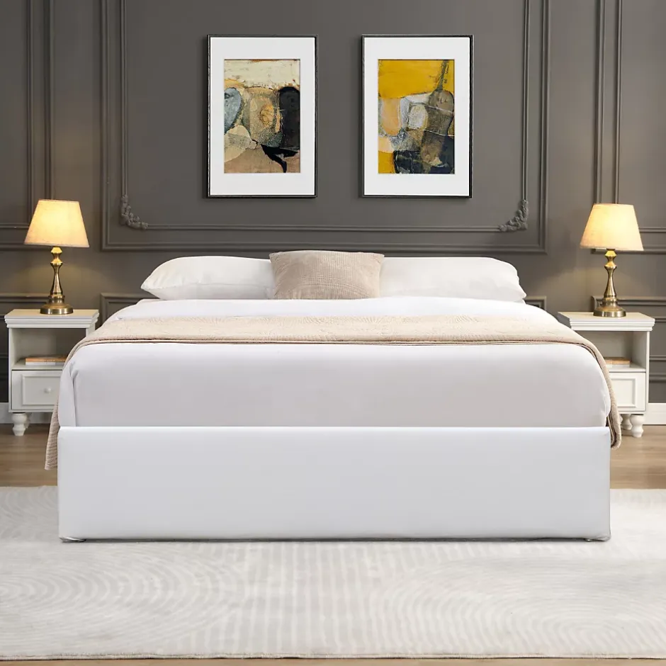 King Of Dreams Lit coffre blanc Loris - 140x190 cm - avec pieds - matelas 2x12 lattes - facile entretien - confort optimal - style moderne - Online