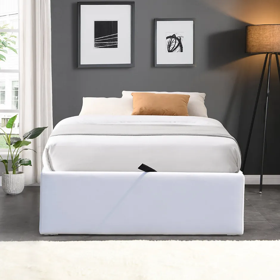 King Of Dreams Lit coffre blanc 90x200 cm - 12 lattes - montage rapide - - design moderne - confort optimal