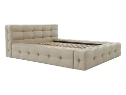 Vente-unique Lit coffre capitonné 140 x 190 cm - Tissu chiné - Beige + Matelas - LERUCO