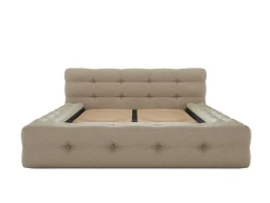 Vente-unique Lit coffre capitonné 140 x 190 cm - Tissu chiné - Beige + Matelas - LERUCO