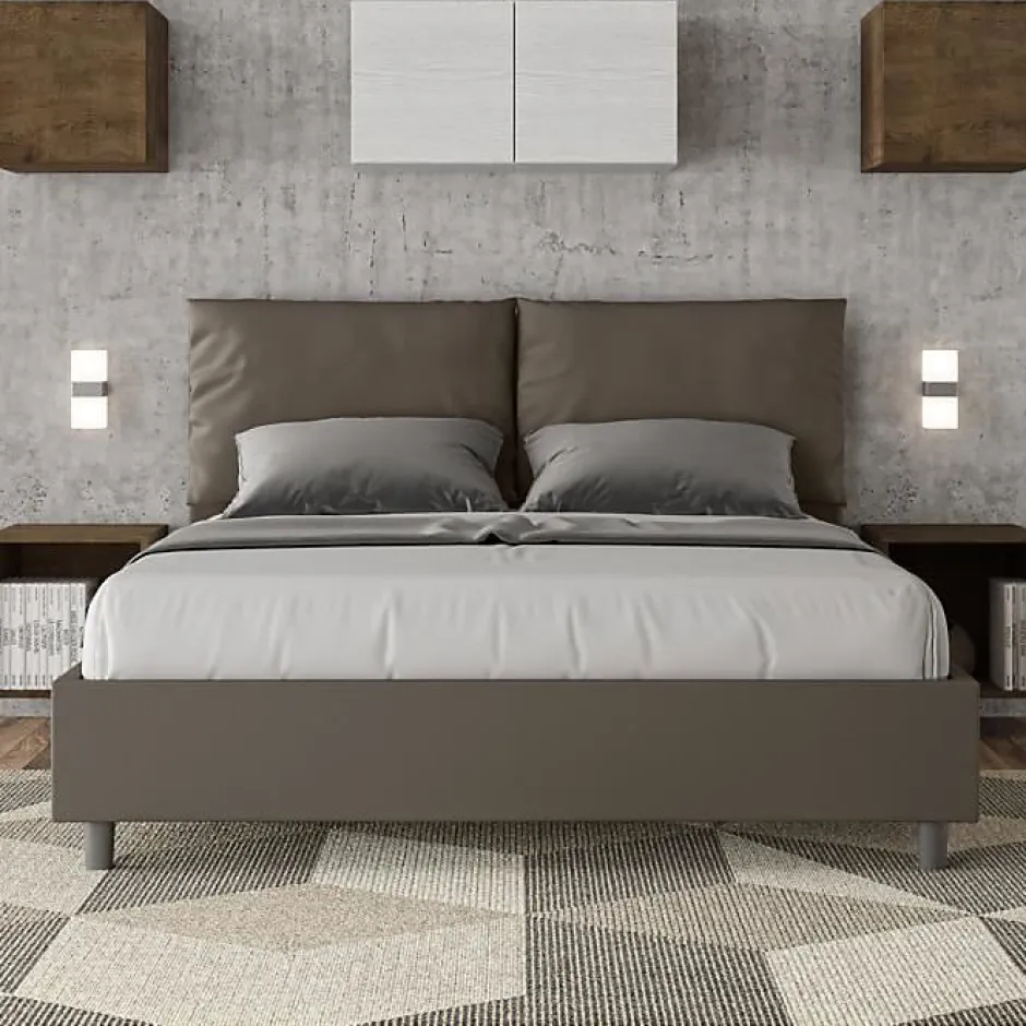 Ityhome Lit coffre capitonné Antea 160x200 simili cuir cappuccino