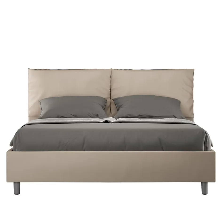 Ityhome Lit coffre capitonné simili cuir gris tourterelle Antea 160x200 Discount