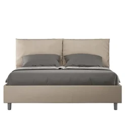Ityhome Lit coffre capitonné simili cuir gris tourterelle Antea 160x200 Discount