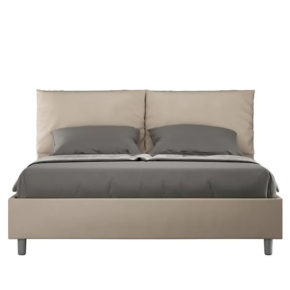Ityhome Lit coffre capitonné simili cuir gris tourterelle Antea 160x200 Discount