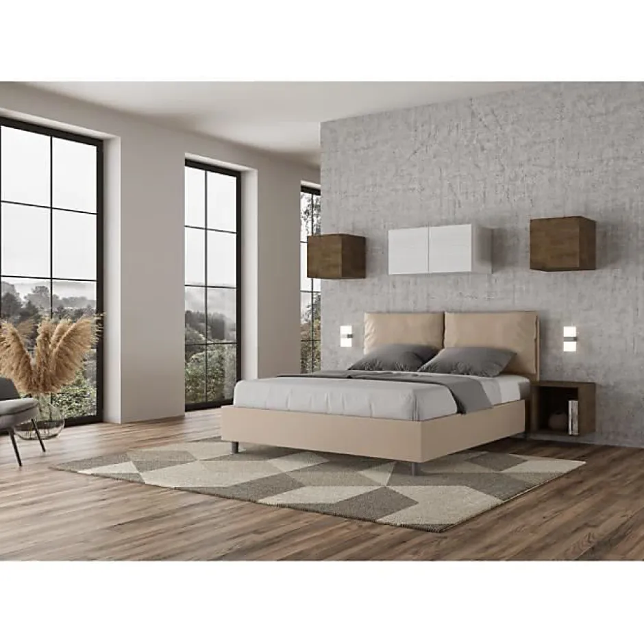 Ityhome Lit coffre capitonné simili cuir gris tourterelle Antea 160x200 Discount