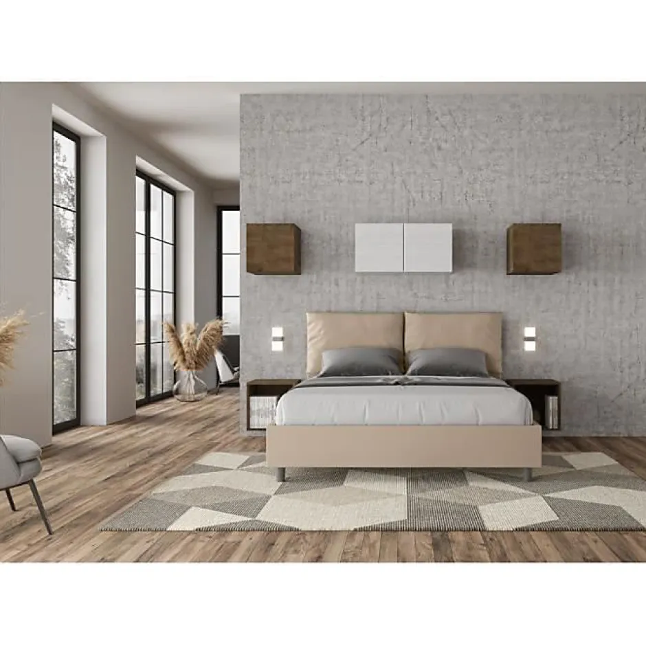 Ityhome Lit coffre capitonné simili cuir gris tourterelle Antea 160x200 Discount