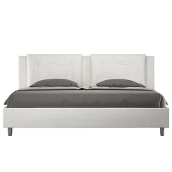 Ityhome Lit coffre capitonné simili cuir blanc Annalisa 180x200