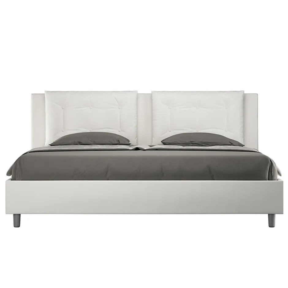 Ityhome Lit coffre capitonné simili cuir blanc Annalisa 180x200