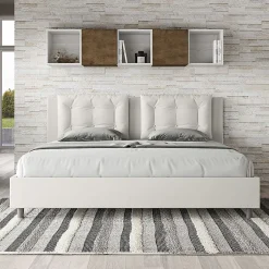 Ityhome Lit coffre capitonné simili cuir blanc Annalisa 180x200