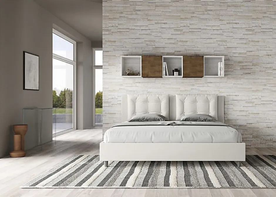 Ityhome Lit coffre capitonné simili cuir blanc Annalisa 180x200