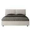 Ityhome Lit coffre capitonné 160x200 Agata 1 tissu Mados blanc
