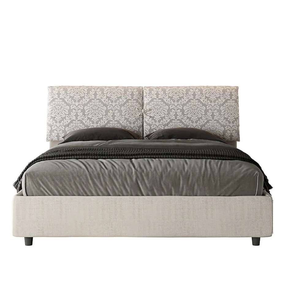 Ityhome Lit coffre capitonné 160x200 Agata 1 tissu Mados blanc