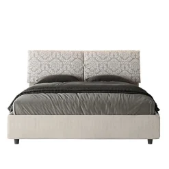 Ityhome Lit coffre capitonné 160x200 Agata 1 tissu Mados blanc
