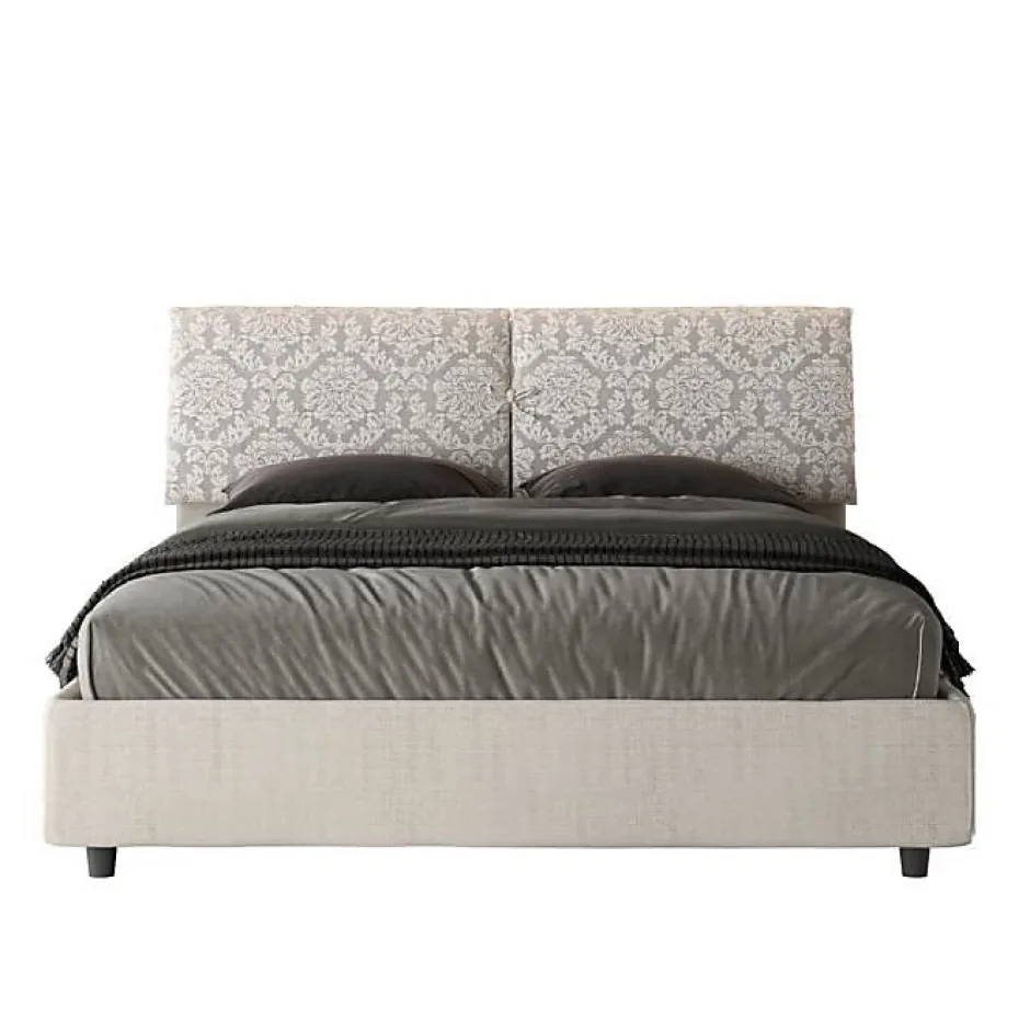 Ityhome Lit coffre capitonné 160x200 Agata 1 tissu Mados blanc
